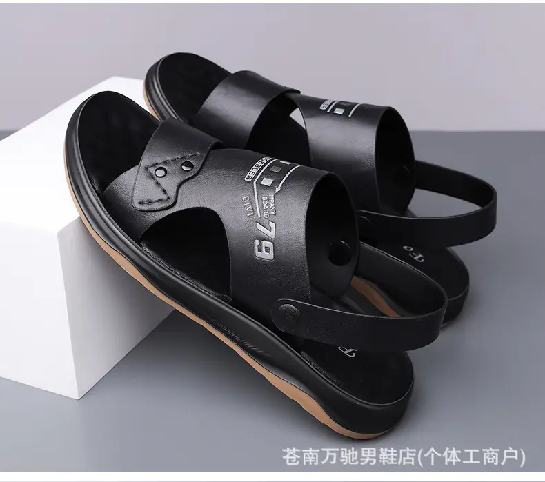 (Wholesale), breathable sandals, summer wear-resistant beach footwear for leisure, non-slip slippers, genuine leather — chobi 28