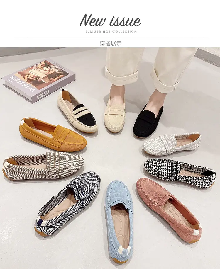 (Cross-border trading), knitted woven shoes, casual loafers, Collection Year 2025, round toe, non-slip sole — chobi 28