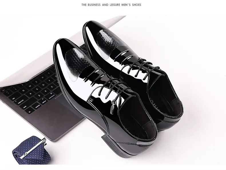 Men's demi-season shoes made of patent leather, slip-ons pointed-toe, low classic suit jacket, plus size — chobi 15