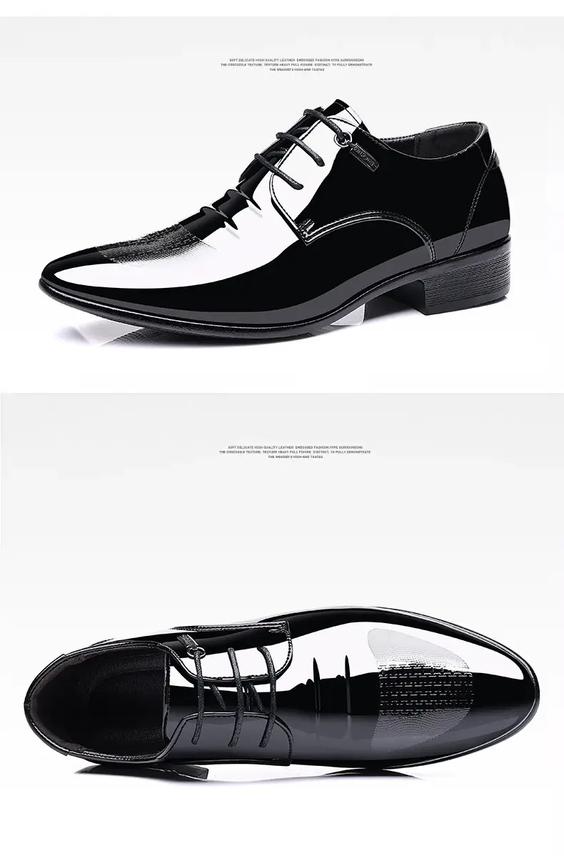 Men's demi-season shoes made of patent leather, slip-ons pointed-toe, low classic suit jacket, plus size — chobi 17