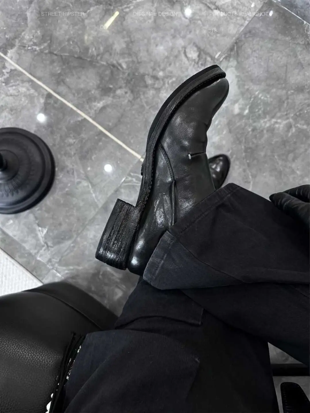 Black shoes, slip-ons with decorative stitching, loafers pointed-toe — chobi 5