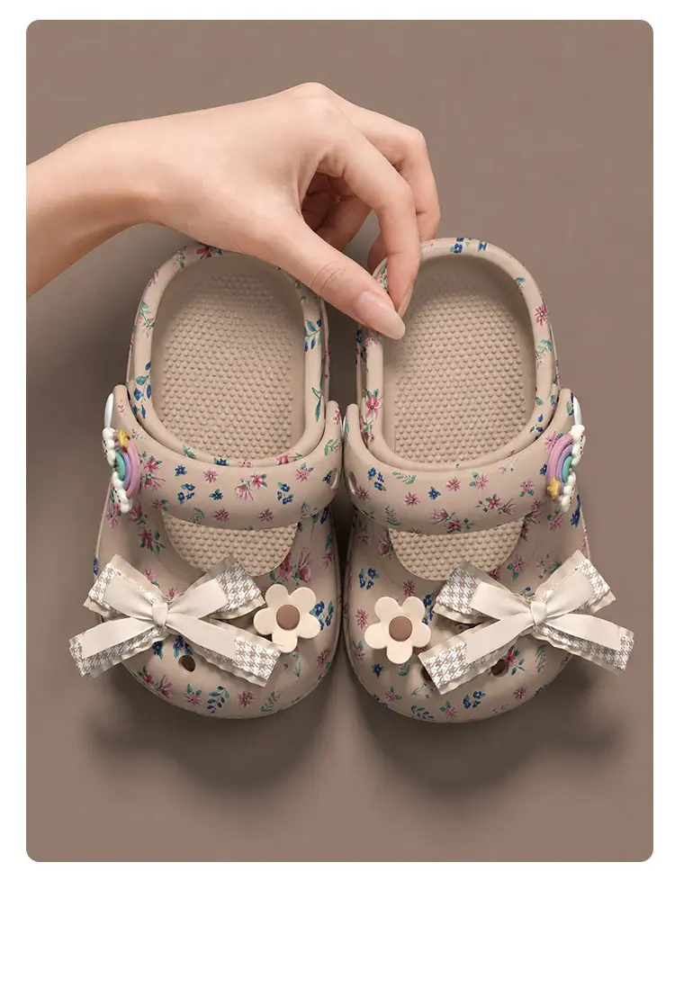 Crocs-style slippers with bow, children's Mary Jane shoes, sandals, beach women's slippers, beach footwear, closed toe, princess style — chobi 13