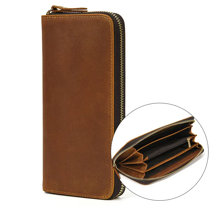Leather long wallet with zipper, genuine leather — chobi 5