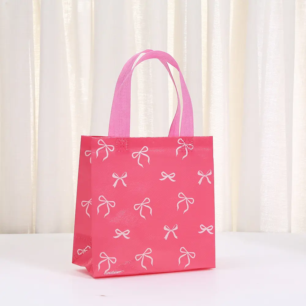 Cute linen bag with bow, waterproof pack non-woven cloth, Birthday gift — chobi 6