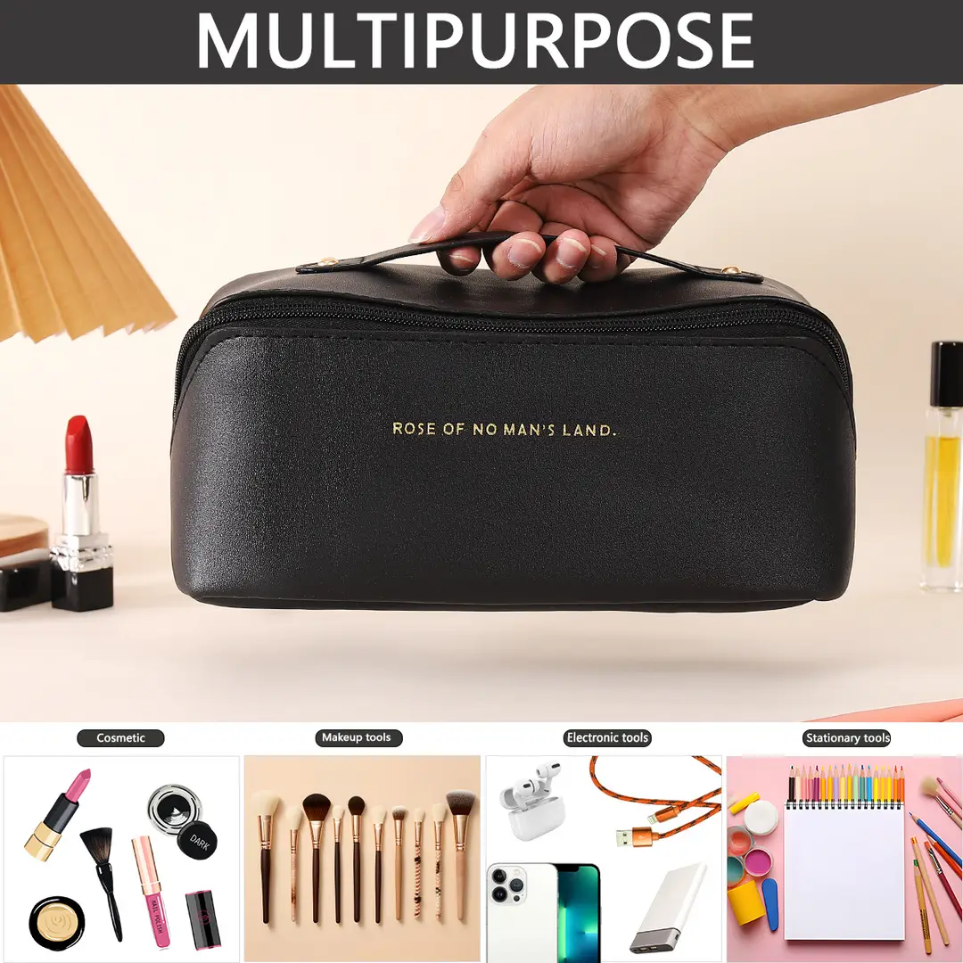 Fashionable handheld cosmetic bag to go out, capacious organizer bag for traveling, high quality polyurethane purse — chobi 13