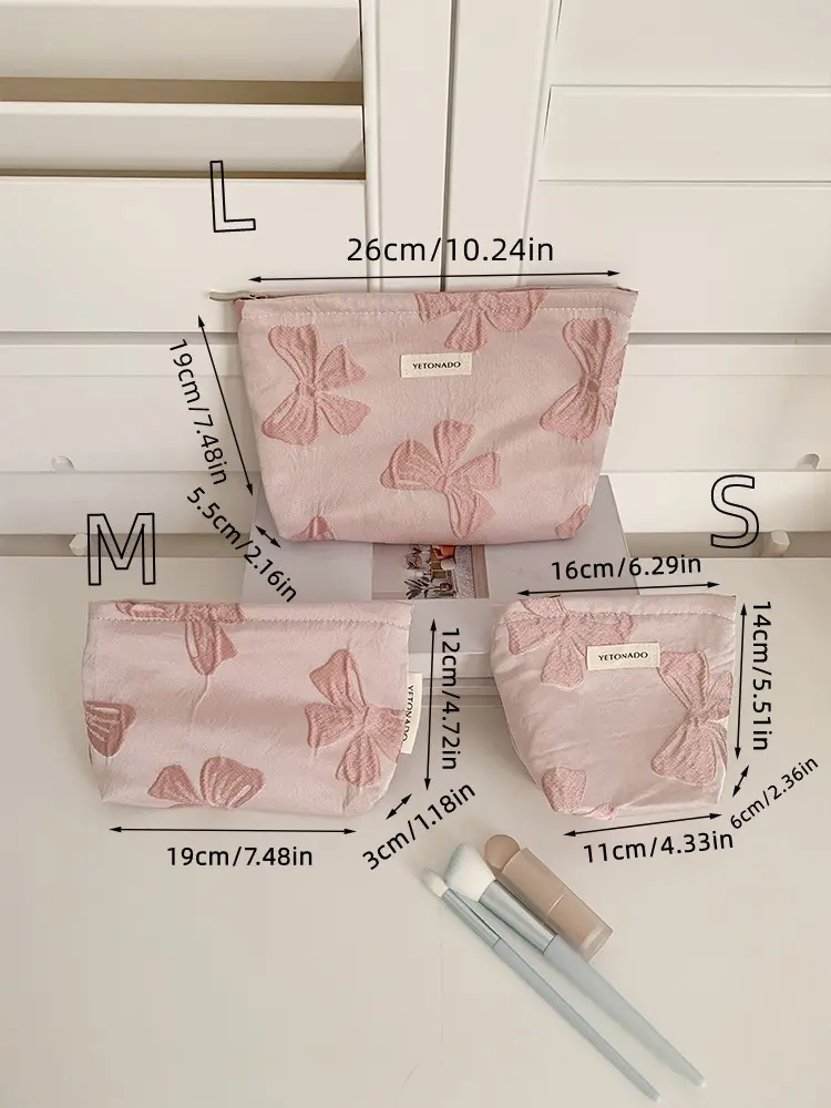 Retro cosmetic bag with bow, lipstick for skin care, handheld capacious storage bag — chobi 2