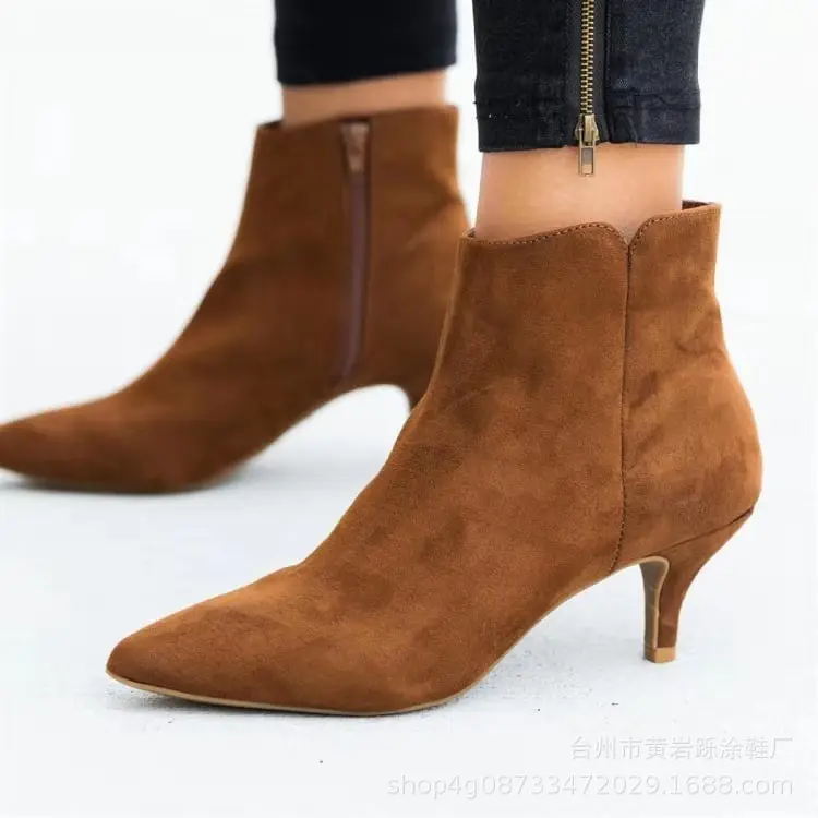 (Wholesale), demi-season fashionable low boots, ankle boots stiletto heels pointed-toe, (Physicals) — chobi 5