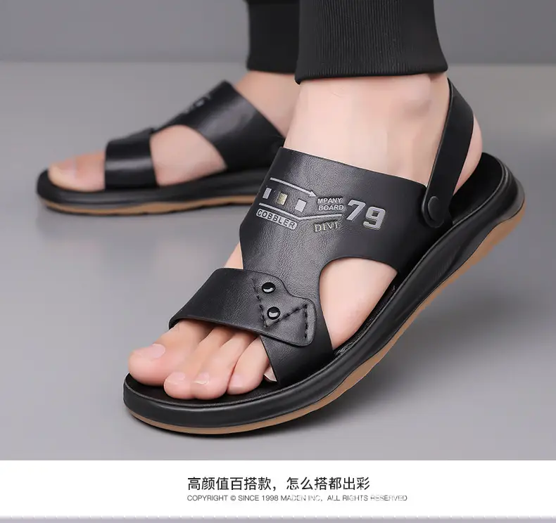 (Wholesale), breathable sandals, summer wear-resistant beach footwear for leisure, non-slip slippers, genuine leather — chobi 6