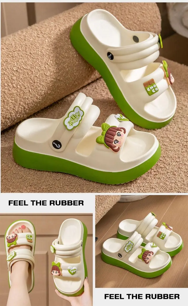 Cartoon sandals platform, non-slip beach footwear for students, slippers, family style, suitable for outdoor wear, can be worn in two ways — chobi 17
