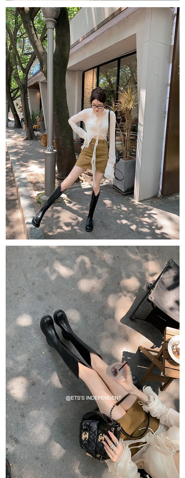 Denim demi-season high boots, visually slimming, genuine leather, 2023 — chobi 15