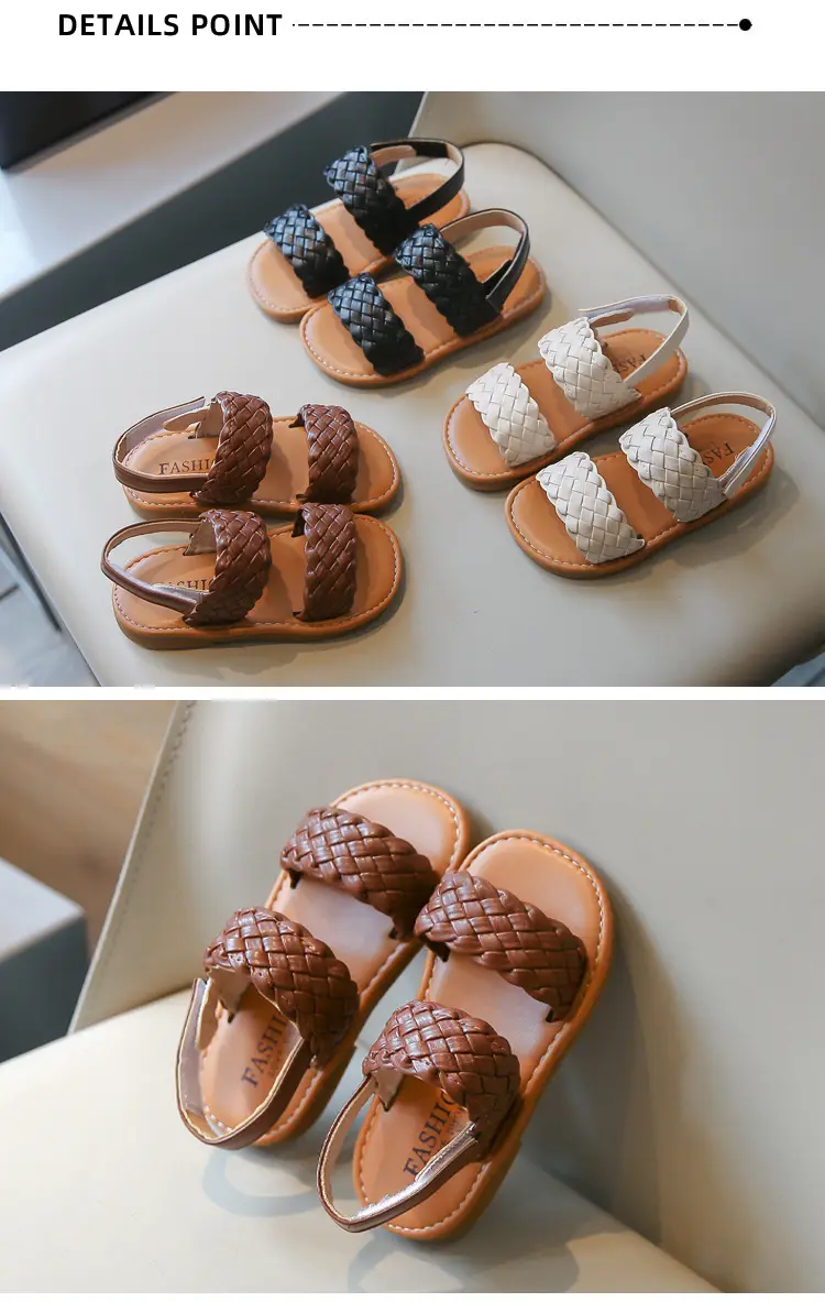 Summer children's beach woven fashionable sandals open toe, spring 2026 collection, Korean style, soft sole, princess style — chobi 15