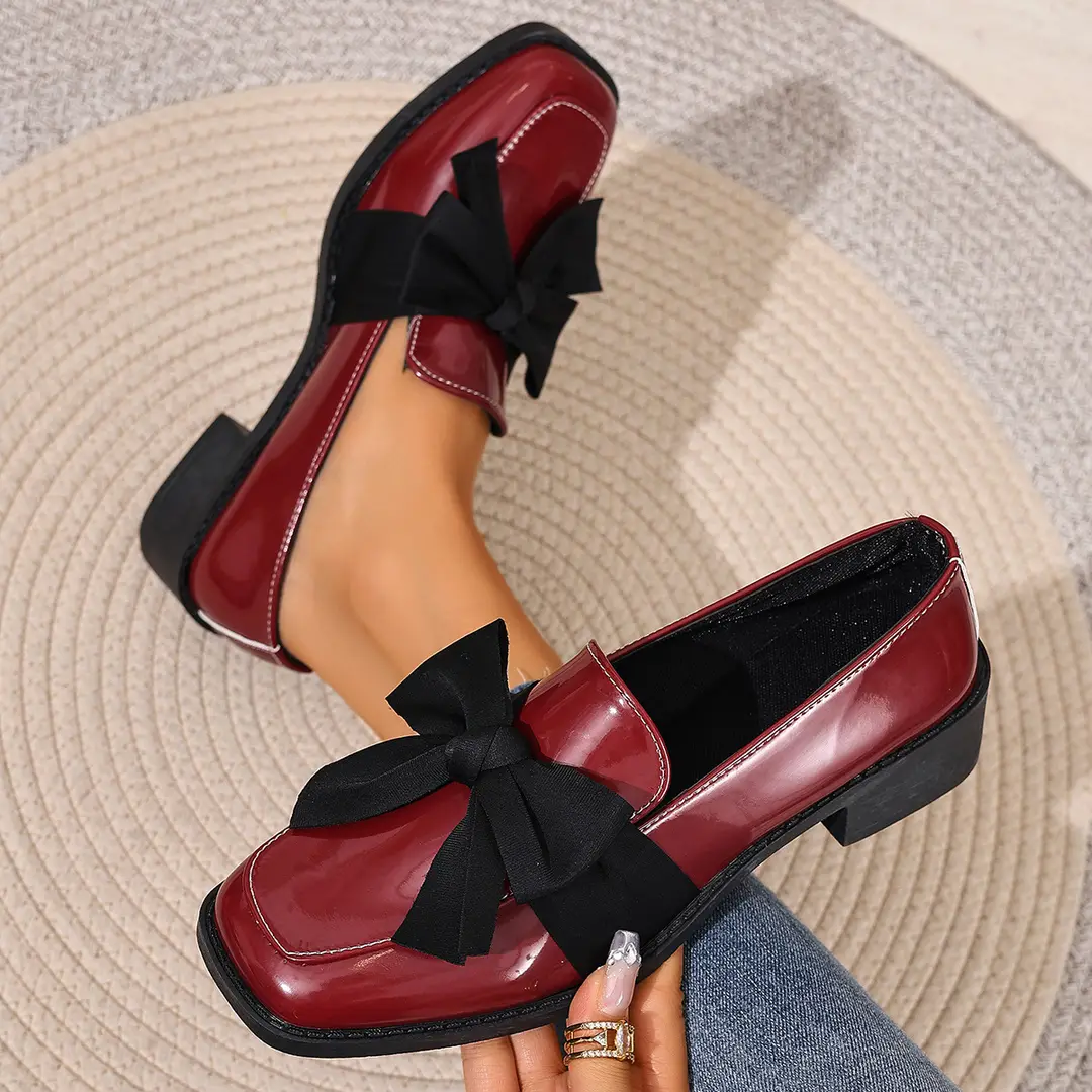 (Cross-border trading), black loafers English style flat with bow, Collection Year 2026, plus size, British style, easy to put on — chobi 12