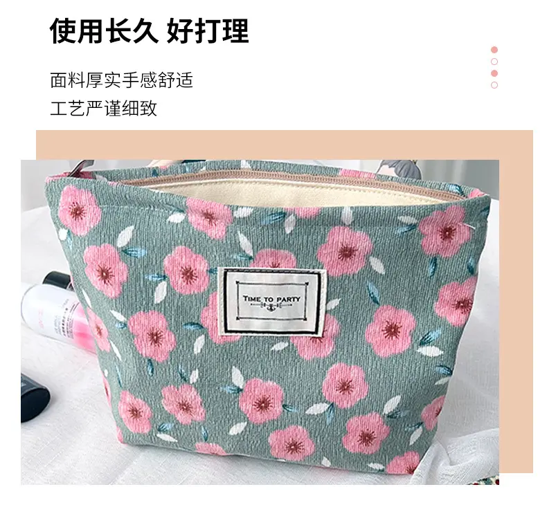 Retro cosmetic bag, cloth, storage bag for traveling, handheld organizer bag, flowered — chobi 5