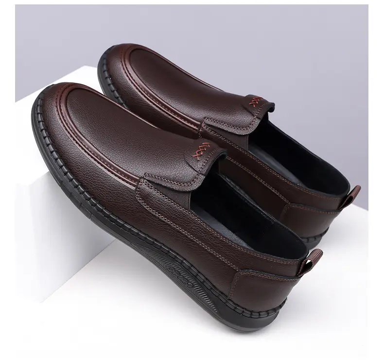 Wenzhou leather shoes 2026 new style breathable soft surface wear-resistant slip-on shoes men's casual beanie shoes drop shipping — chobi 16