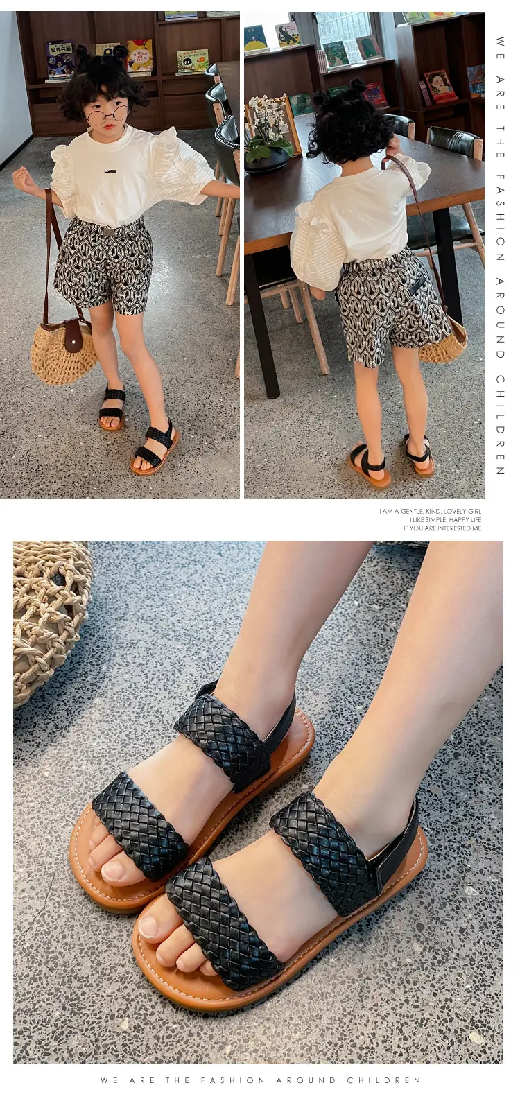 Summer children's beach woven fashionable sandals open toe, spring 2026 collection, Korean style, soft sole, princess style — chobi 8