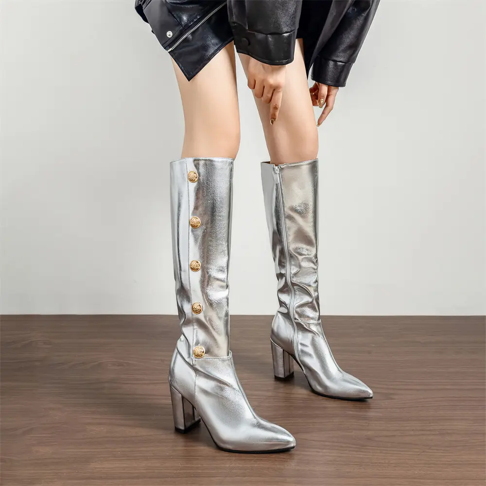 (Cross-border trading), capacious high boots pointed-toe with zipper, wide stable heel, plus size, 32 — chobi 13