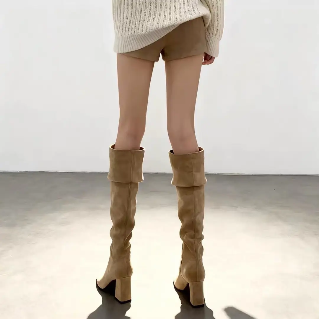 Foldable demi-season high boots pointed-toe heels, can be worn in two ways, wide stable heel — chobi 3