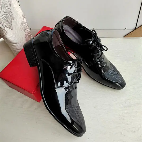 Trend men's demi-season black casual footwear pointed-toe English style, wedding shoes, trend of season, height increasing — chobi 9