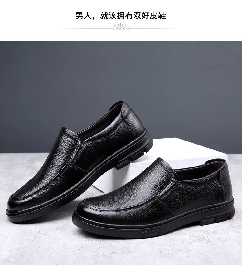 Men's casual summer breathable leather shoes platform, genuine leather, easy to put on, cowhide, for middle age — chobi 20