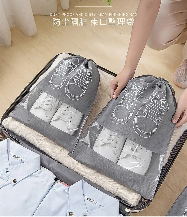 Espadrilles non-woven cloth, home storage bag for traveling, sneakers, shoe bag, drawstring — chobi 1