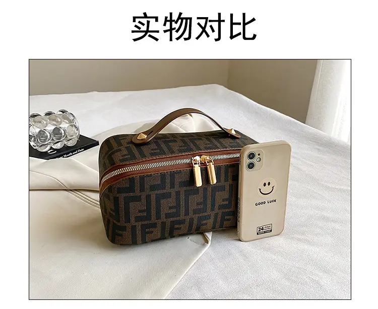 Capacious cosmetic bag for traveling, handheld waterproof retro organizer bag — chobi 14