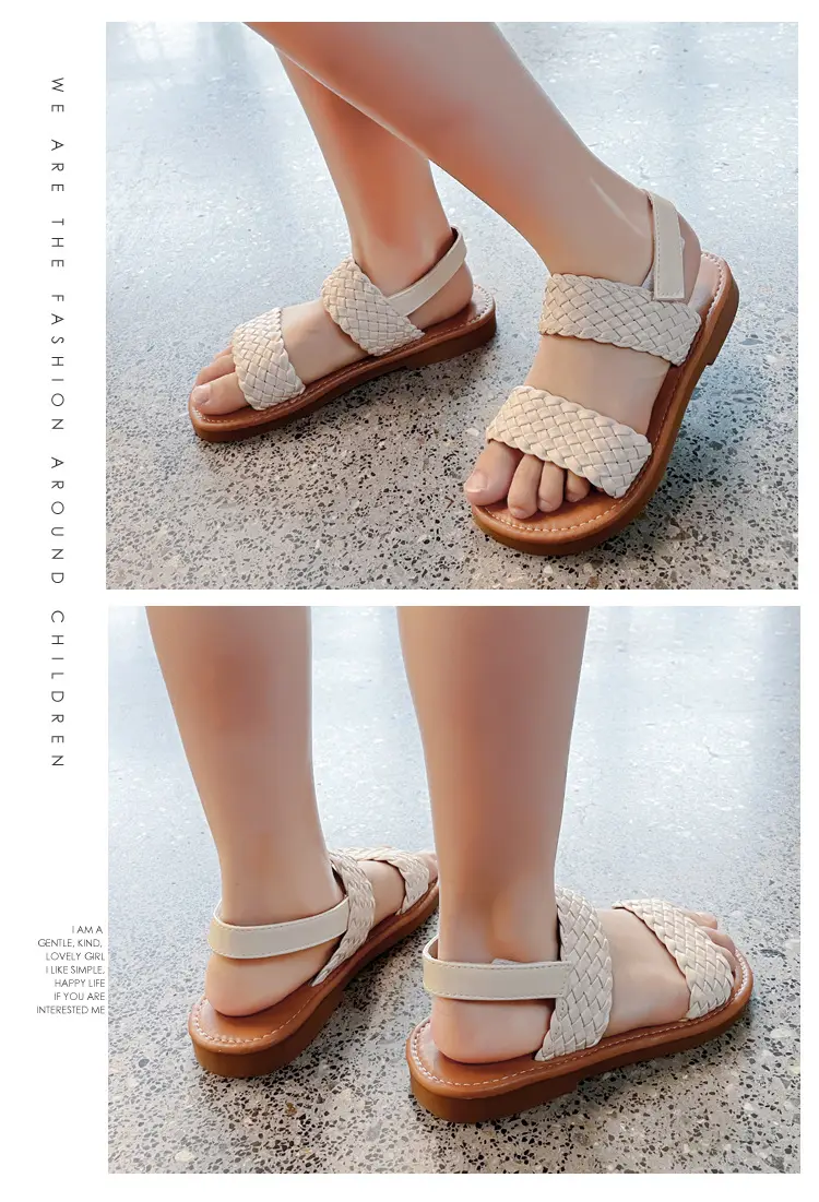 Summer children's beach woven fashionable sandals open toe, spring 2026 collection, Korean style, soft sole, princess style — chobi 14