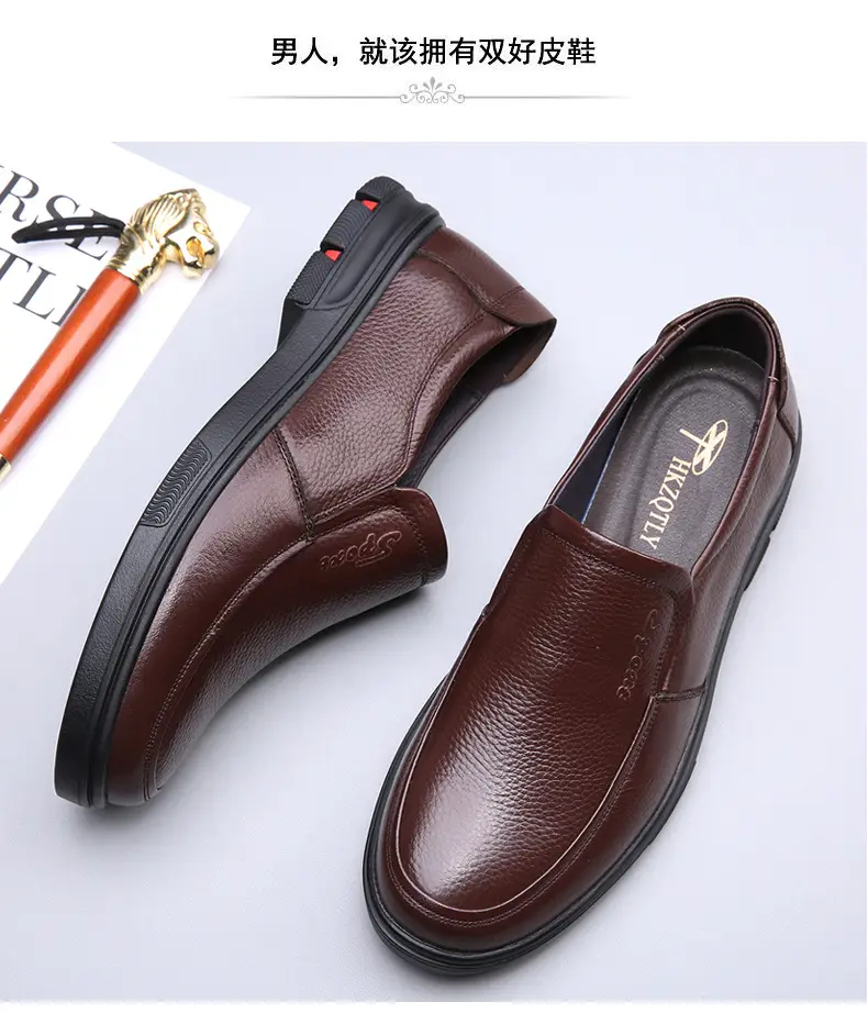 Men's casual summer breathable leather shoes platform, genuine leather, easy to put on, cowhide, for middle age — chobi 28