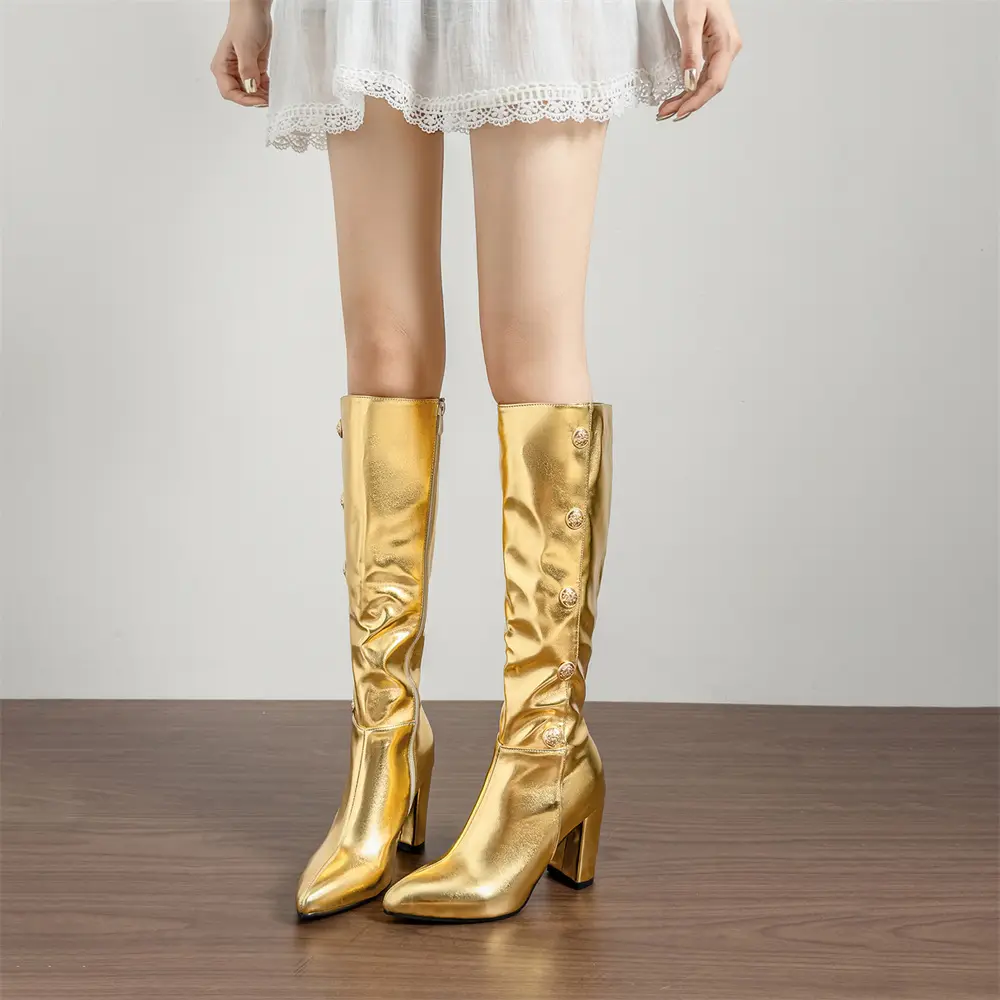 (Cross-border trading), capacious high boots pointed-toe with zipper, wide stable heel, plus size, 32 — chobi 2