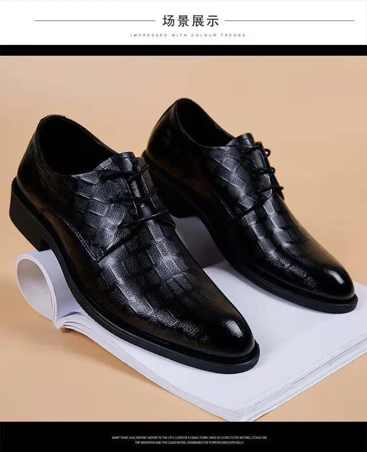 Demi-season breathable shoes made of black leather for summer and autumn, men's classic suit jacket English style pointed-toe, Collection Year 2025, K — chobi 13