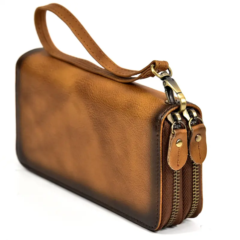 Leather long wallet with zipper, genuine leather — chobi 29