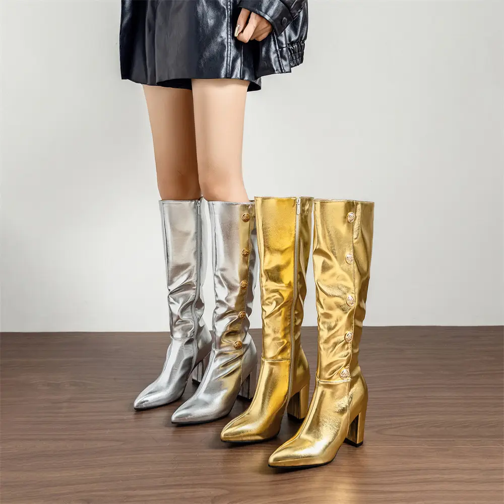 (Cross-border trading), capacious high boots pointed-toe with zipper, wide stable heel, plus size, 32 — chobi 1