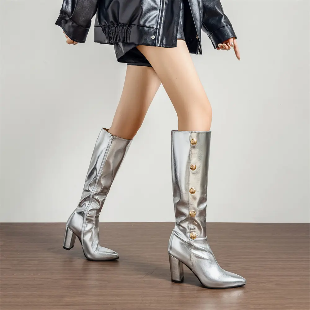 (Cross-border trading), capacious high boots pointed-toe with zipper, wide stable heel, plus size, 32 — chobi 15
