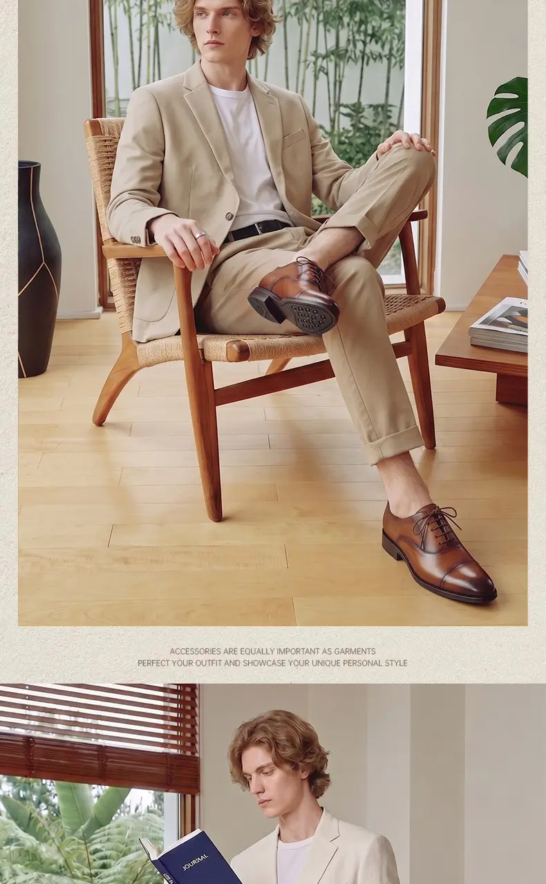Men's shoes with hidden heel English style, genuine leather, British style — chobi 13