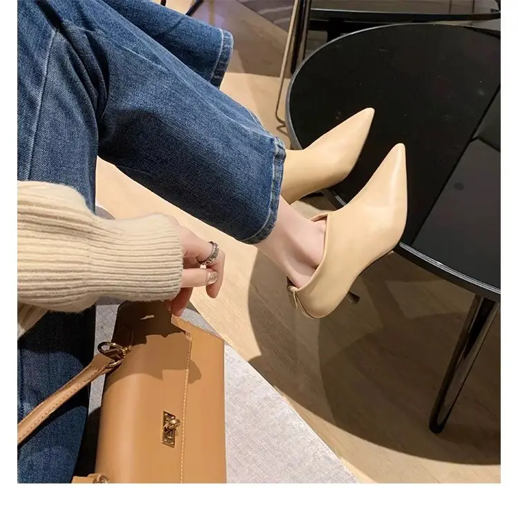 Elegant high heels pointed-toe stiletto heels, universal demi-season low boots, (Physicals), french style — chobi 16