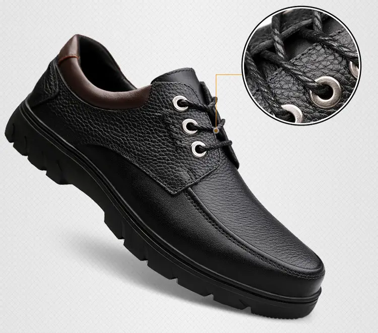 Leather demi-season shoes, men's casual casual footwear, for middle age, Korean style, soft sole — chobi 14