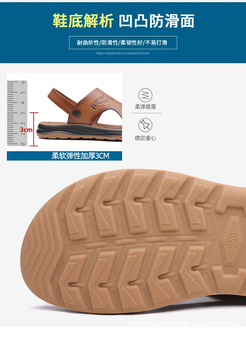 (Wholesale), breathable sandals, summer wear-resistant beach footwear for leisure, non-slip slippers, genuine leather — chobi 14