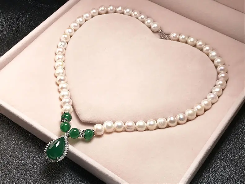 Organic accessory, necklace from pearl, chain, set for mother's day, silver 925 sample, Birthday gift — chobi 35