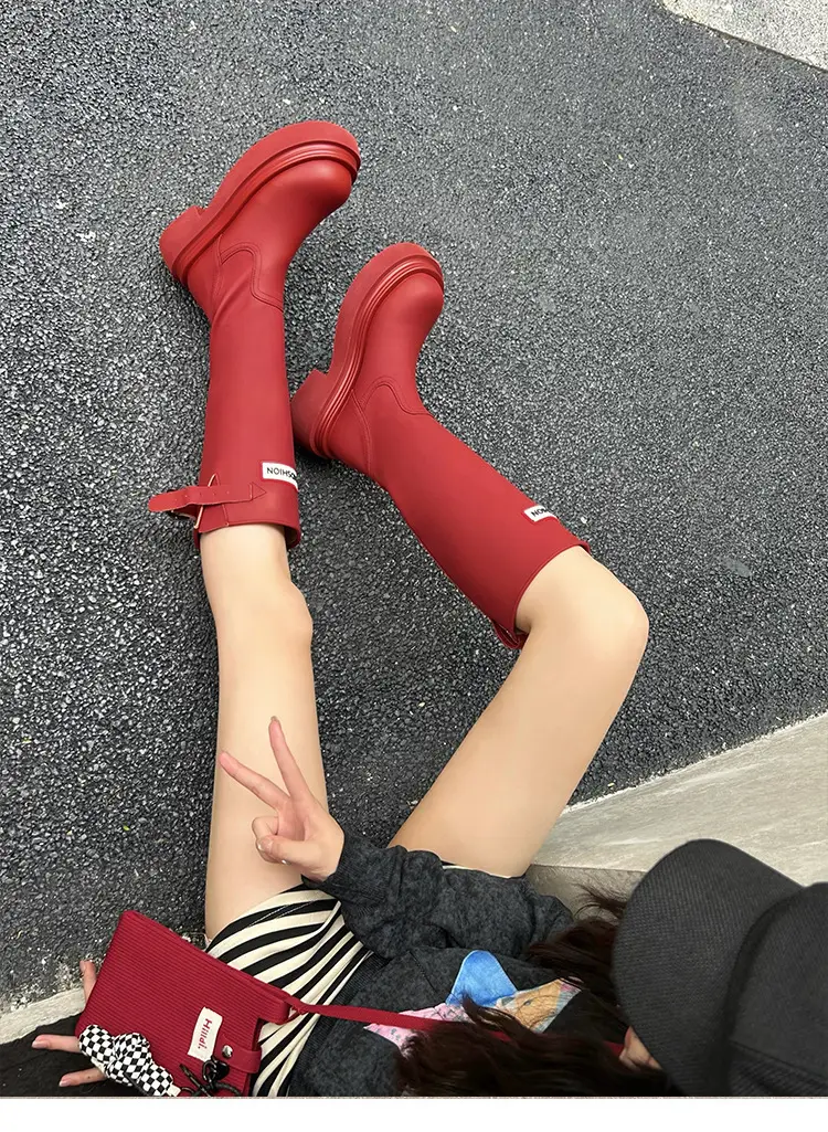 Women's red high boots for camping — chobi 3