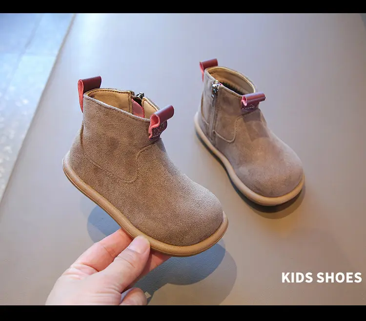Children's plus velvet Martin boots new winter style girls' versatile Maillard cotton boots British style boys' solid color plus velvet cotton boots — chobi 19