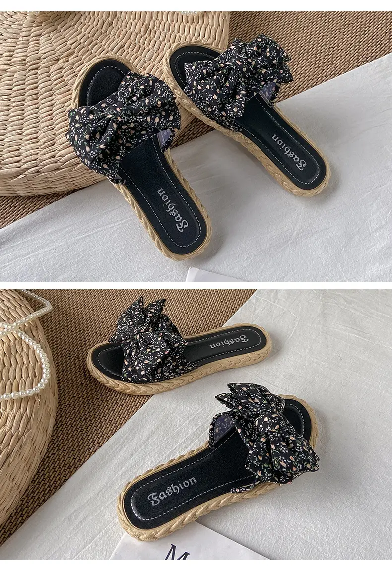 Women's summer fashionable beach footwear with bow, sandals flat, women's slippers, Collection Year 2024, suitable for outdoor wear — chobi 21