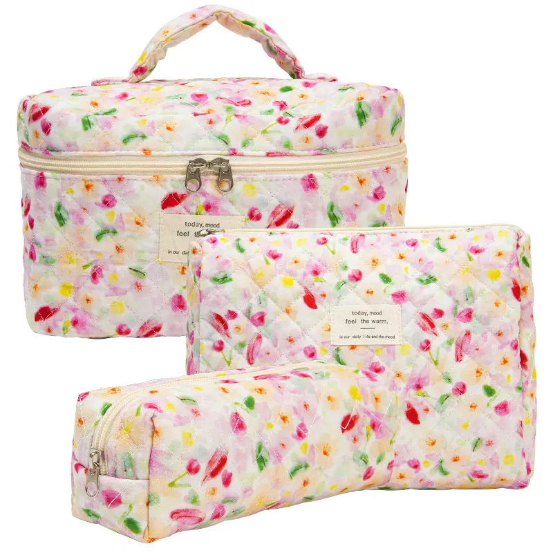 Handheld capacious cosmetic bag, cute brand storage system for traveling, flowered — chobi 19