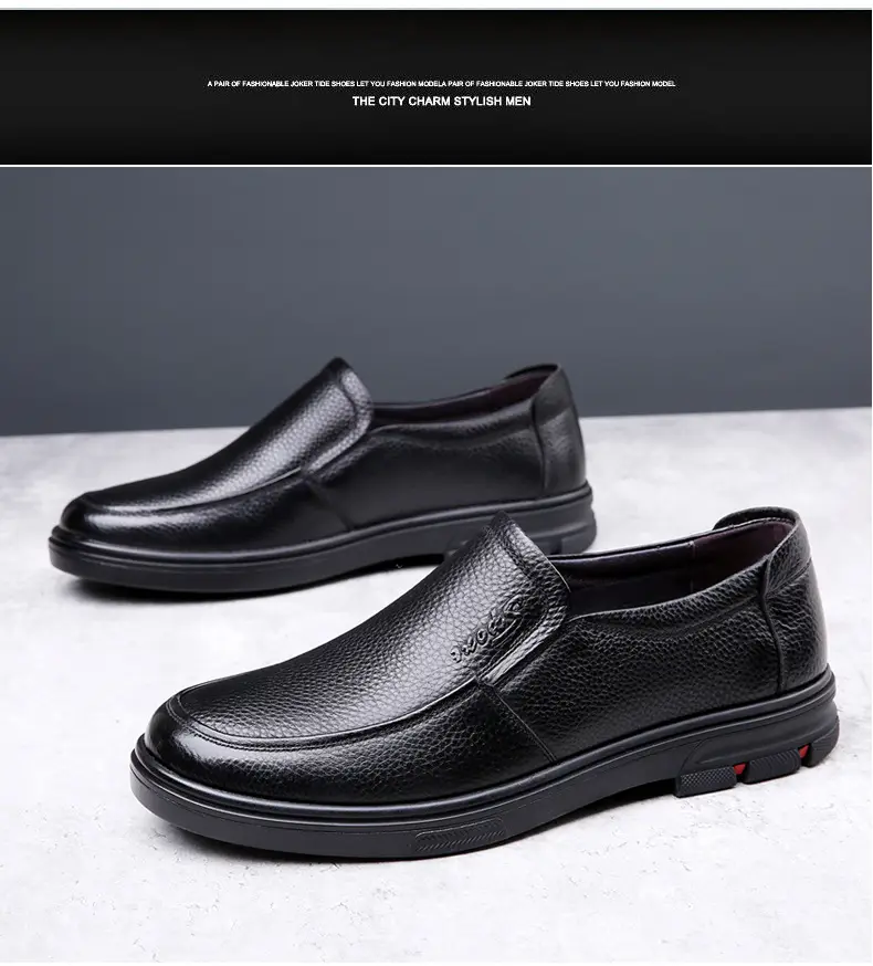 Men's casual summer breathable leather shoes platform, genuine leather, easy to put on, cowhide, for middle age — chobi 19