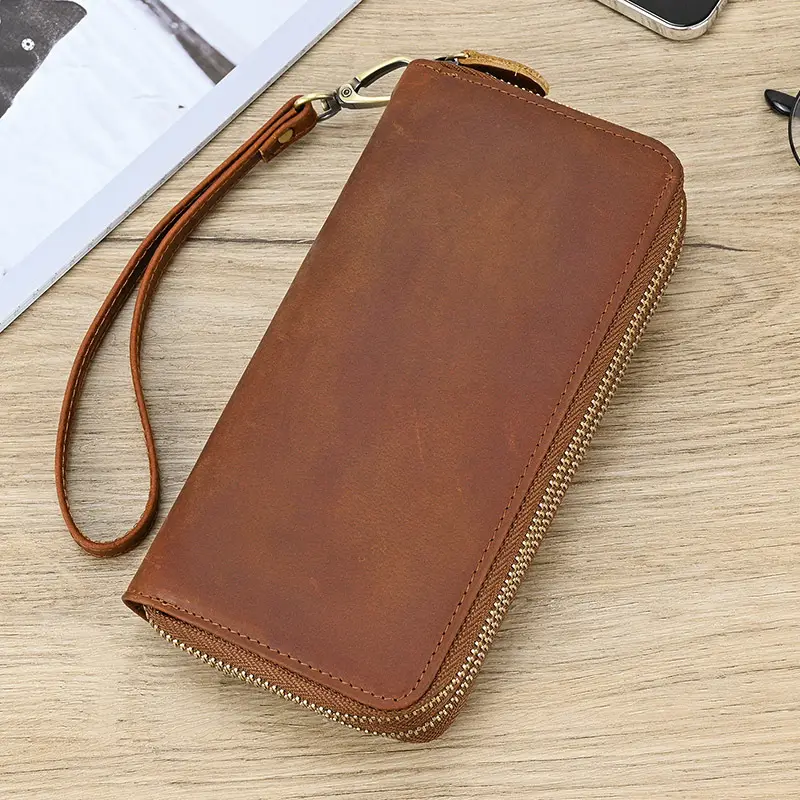 Leather long wallet with zipper, genuine leather — chobi 7