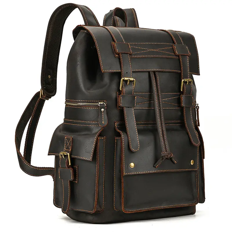 Leather backpack, men's capacious travel bag, one-shoulder bag — chobi 8