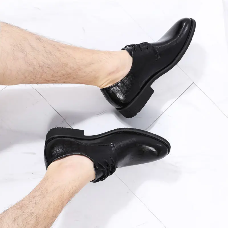 Demi-season breathable shoes made of black leather for summer and autumn, men's classic suit jacket English style pointed-toe, Collection Year 2025, K — chobi 10