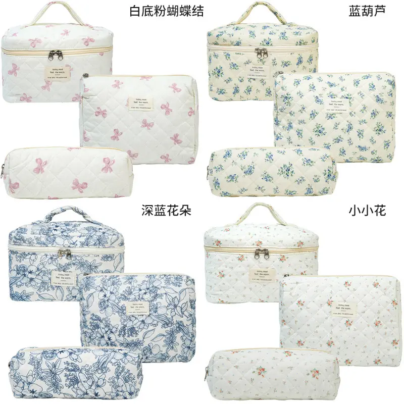 Handheld capacious cosmetic bag, cute brand storage system for traveling, flowered — chobi 12