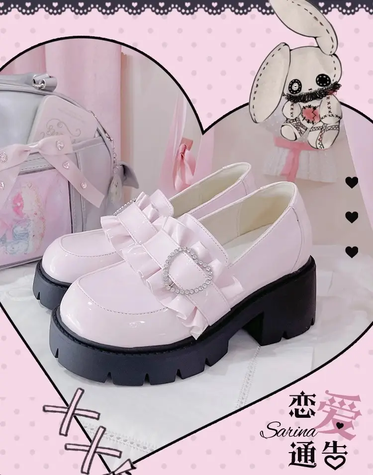 Black Japanese shoes platform heels, Lolita style, JK style (Japanese school style), height increasing, french style — chobi 15