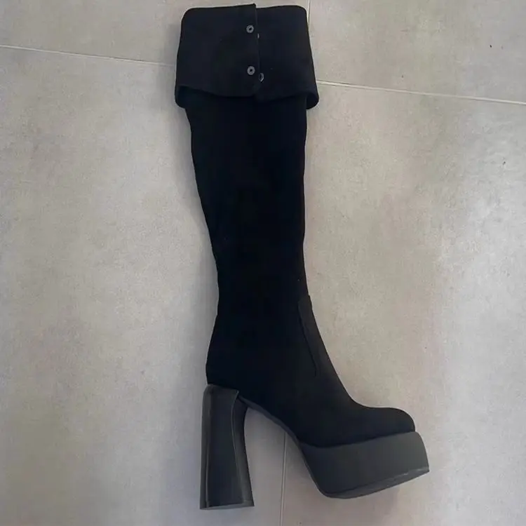 Retro demi-season high boots, French vintage style, visually slimming, wide stable heel, can be worn in two ways — chobi 12