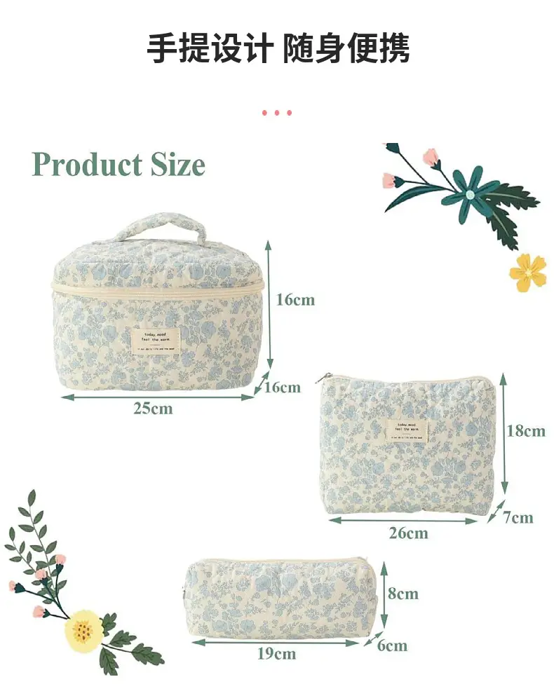 Handheld capacious cosmetic bag, cute brand storage system for traveling, flowered — chobi 6