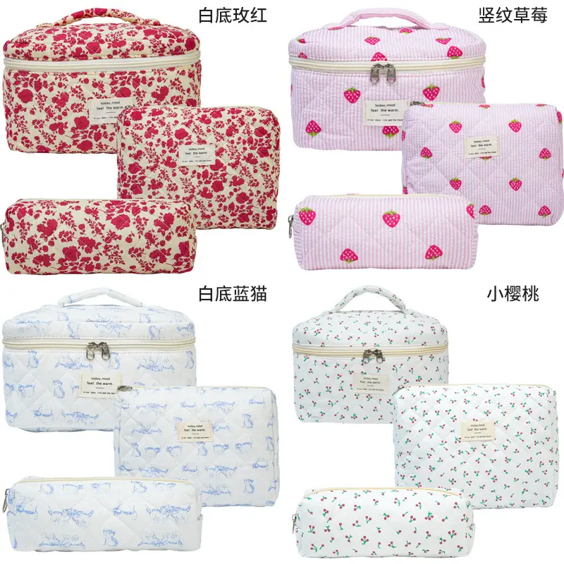 Handheld capacious cosmetic bag, cute brand storage system for traveling, flowered — chobi 9